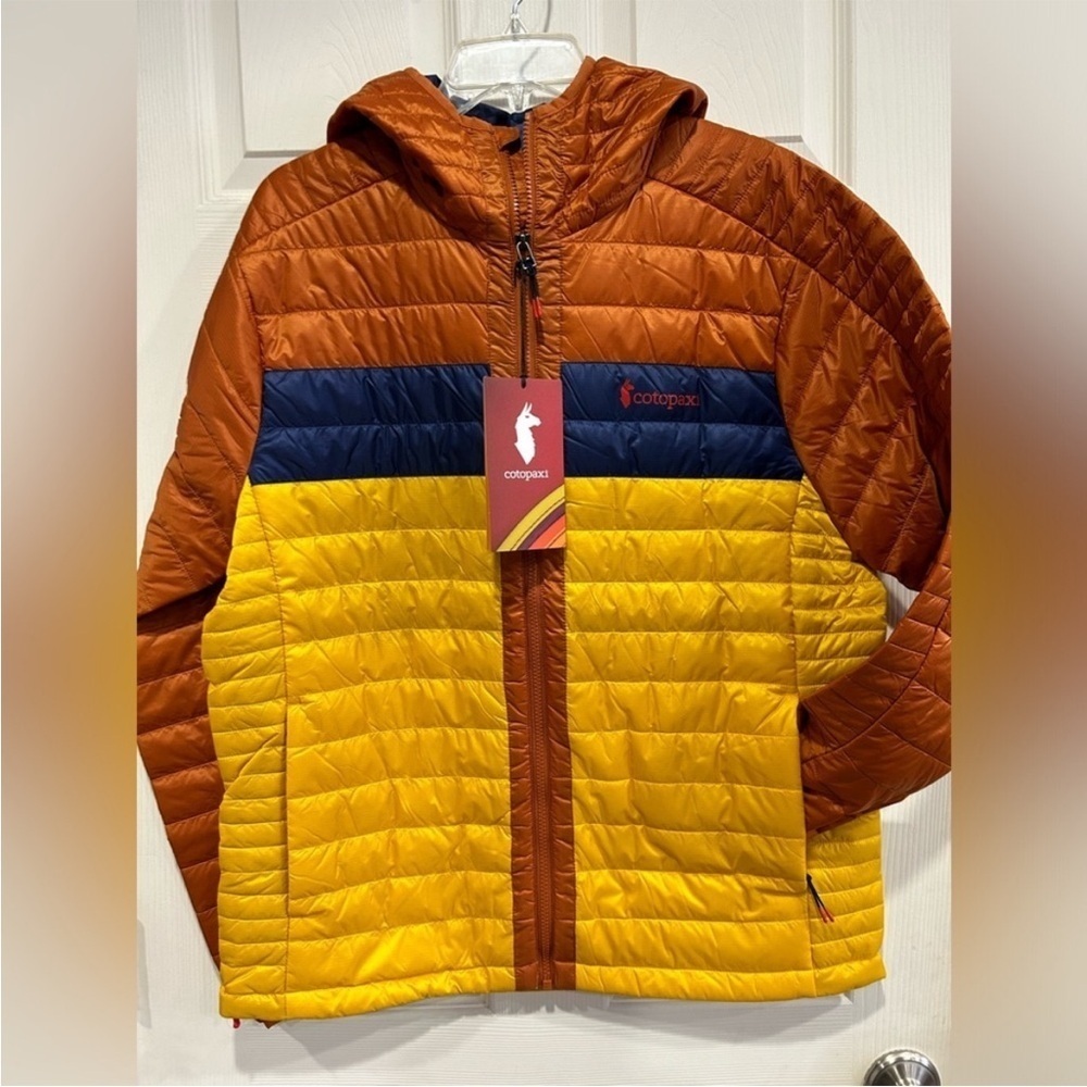 Cotopaxi Men's XL Capa Insulated Hooded Jacket Yellow Orange Mezcal NWT Puff